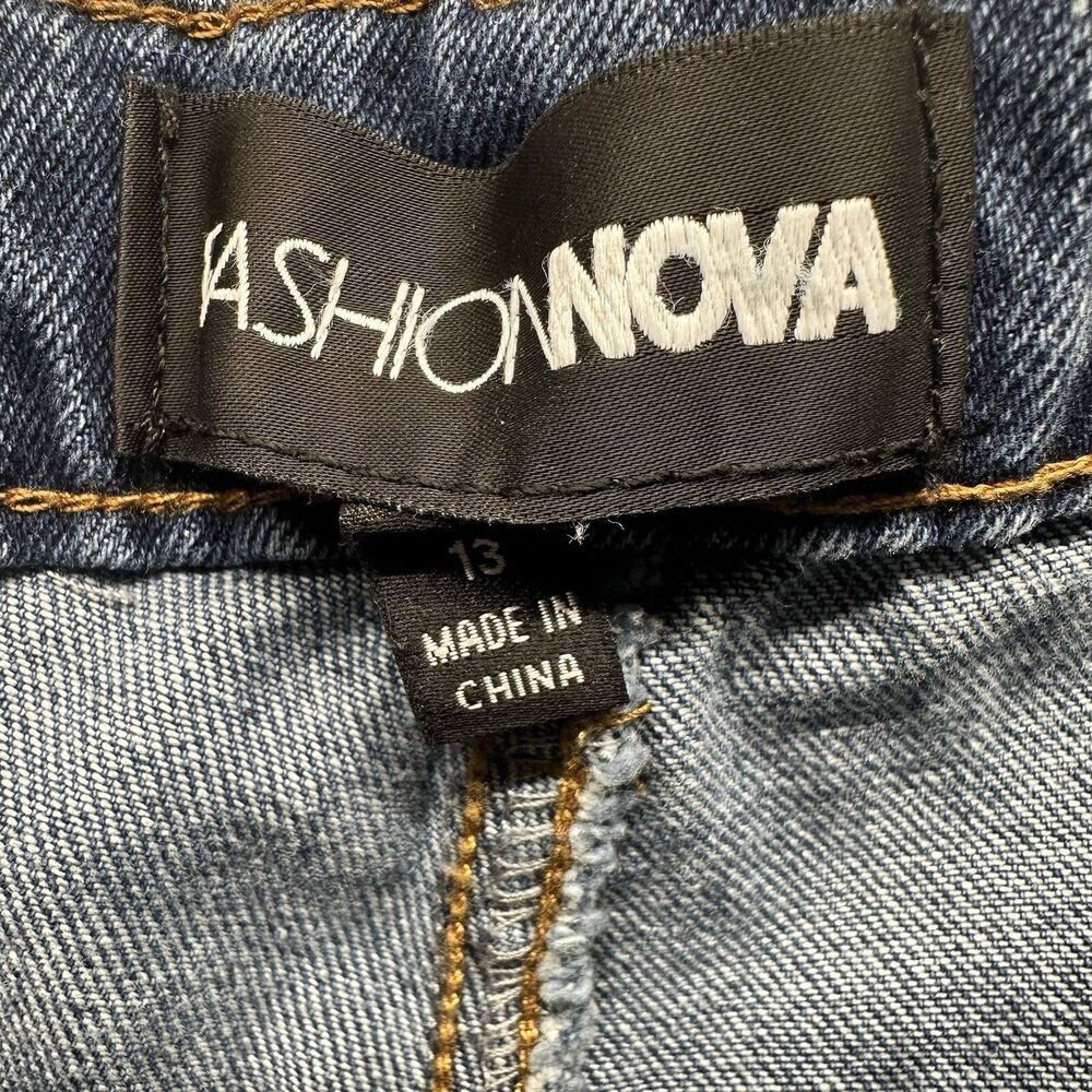 Fashion Nova Blue Jeans Size 13 High Rise Cargo Baggy Loose Y2K 90s Aesthetic - Picture 9 of 14